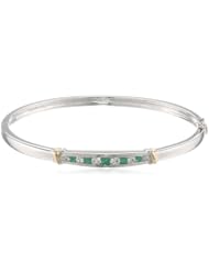 S&G Sterling Silver and 14k Yellow Gold Gemstone and White Sapphire Bangle Bracelet