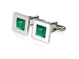 Classic Jade Green Solitaire Catseye Cufflinks in Silver Frame with Presentation Box