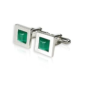 Classic Jade Green Solitaire Catseye Cufflinks in Silver Frame with Presentation Box by 