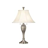 Kichler Lighting 70356 New Traditions 26.5-Inch Portable Twin Pull-Chain Table Lamp, Brushed Nickel with Off-White Soft Back Shade