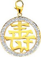 Chinese Happiness, 14K Yellow Gold Diamond Charm
