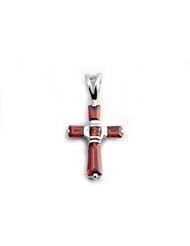 Sterling Silver Garnet CZ Cross Pendant Fashion Faith Charm Pure 925 New 15mm with 0.8mm Snake Chain