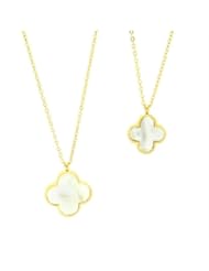 Chelsea Jewelry Private Collections Various Gold Clover Shape Pendants with inlaid Pearl On Front & Back For Mother And Daughter. 18 Inches Chain is Provided.(set of 2)