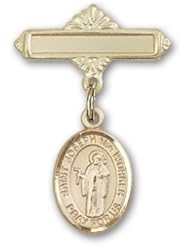 Gold Filled Baby Badge with St. Joseph the Worker Charm and Polished Badge Pin