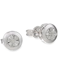Sterling Silver and 14k White Gold Napoli Diamond Stud Earrings (.08 cttw, H-I Color, I2 Clarity)