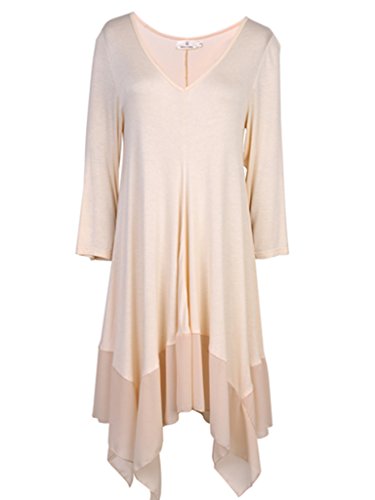 Women Asymmetrical Apricot Loose Long Sleeve Shirt Dress