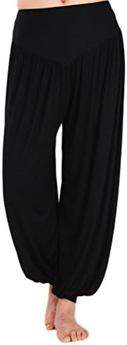 QueenFee Women's Cotton Soft Yoga Sports Dance Harem Pants Black, XX-Large