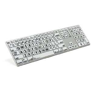Large Print Keyboard For Apple Mac by LogicKeyboard - Large Print Jumbo Characters Slim USB Wired Keyboard Black Letters on White Keys - LK-LprntBw-AM89-1