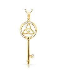 Valentines Day Gifts Bling Jewelry 14K Gold Vermeil CZ Celtic Key Necklace 18in