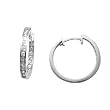 14K White Gold CZ In and Out Hoop Earrings - .75 Inch