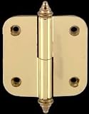 2 x 2 inch Left Lift-Off Round Door Hinge w/ finial - Bright Solid Brass