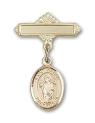 14K Gold Baby Badge with St. Aedan of Ferns Charm and Polished Badge Pin