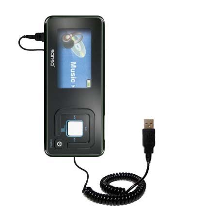 Coiled USB Cable for the Sandisk Sansa c250 with Power Hot Sync and Charge capabilities - uses Gomadic TipExchange Technology