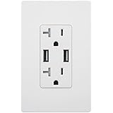 TOPGREENER TU2204A 4A High Speed Dual USB Charger with 20A Tamper Resistant Outlet & Safety Plate, White