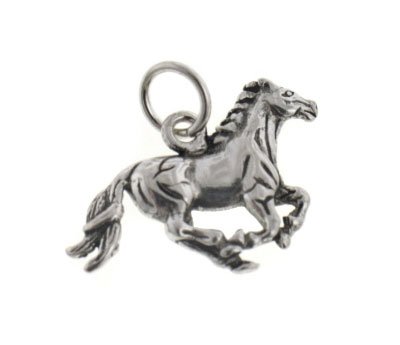 Detailed Sterling Silver Running Horse Charm or Pendant