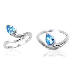 Pear Cut Swiss Blue Topaz Ring Sterling Silver by Peora