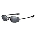 Polarized Sunglasses Small Size Rectangular Wrap Metal Frame UV400 Protection (Black, 53)