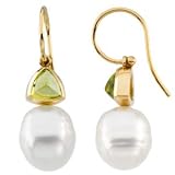 14K Yellow or White Gold Paspaley South Sea Cultured Pearl and Peridot Earrings - Various Sizes