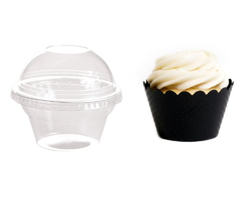 Dress My Cupcake Favor Dome Containers with Wrappers DIY Kit, Black, Set of 25