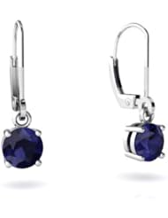 Genuine Sapphire 14kt White Gold Lever Back Earrings