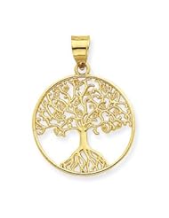 14k Gold Cut Out Hearts Tree of Life Disc Pendant