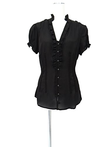 ホワイトハウスブラックマーケット 黒 シルク パフスリーブブブラウス L