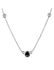 0.72 Ct White & Black Diamond Necklace in 18K White Gold