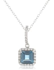 Sterling Silver Square Gemstone and Cubic Zirconia Pendant Necklace, 18"