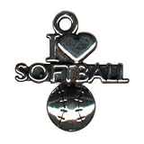 .925 Sterling Silver I Heart (love) Softball Charm or Pendant