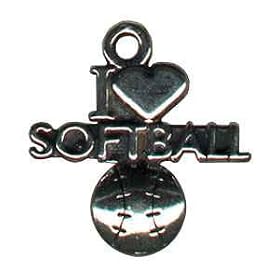 .925 Sterling Silver I Heart (love) Softball Charm or Pendant