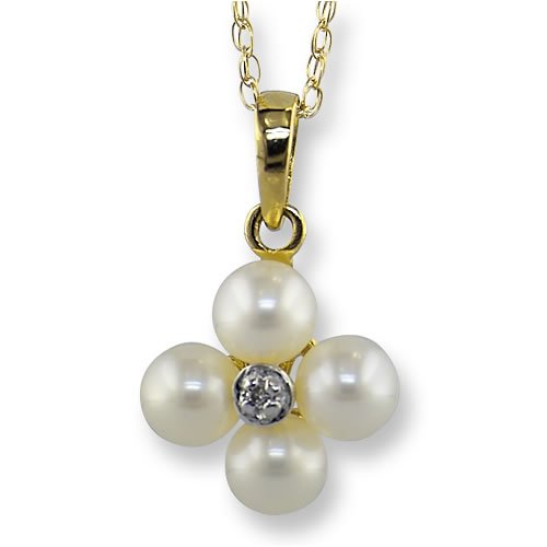Pearl Diamond Pendant With 18 inch Chain
