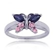Pink and Blue Sapphire Butterfly Ring Done in White Gold