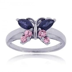 Pink and Blue Sapphire Butterfly Ring Done in White Gold