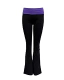 Purple Ladies Color Block Rolled Waist Black Yoga Pants