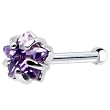 14K White Gold 3mm Purple Cubic Zirconia Star Nose Bone