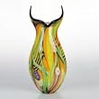 Hand Blown Abstract Golden Art Glass Vase with Horned Opening 16.5" tall