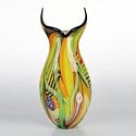 Hand Blown Abstract Golden Art Glass Vase with Horned Opening 16.5" tall