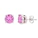 Sterling Silver CZ Pink Sapphire Round Stud Earrings