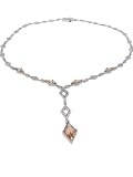 Sterling Silver Elegant Fashion Necklace, Pave Style with Diamond Shape CZ Stones, Amber
