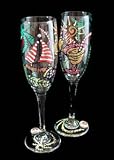 Caribbean Excitement Design - Hand Painted - Matching Set of Toasting Flutes - 6 oz.