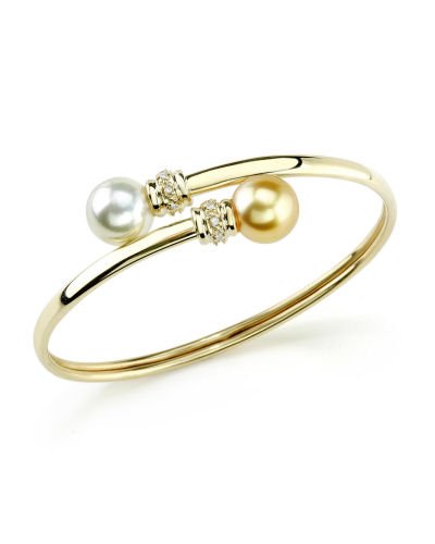 Yellow Gold & Diamond South Sea Bangle Pearl Bracelet