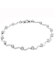 Alexander James White Gold Rhodium Bonded Bracelet with Prong Set Round Cut Clear CZ in Silvertone