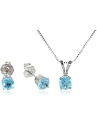 14k White Gold Blue Topaz Earrings and Pendant Necklace Set (1.00 cttw), 18