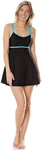 (RG1726) Riviera Swimwear Women's Double Strap Swimdress (8-24W) in Black/Blue Size: 10