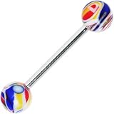 Blue Yellow Multi Color Marble Barbell Tongue Ring