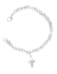 Sterling Silver Pink Sapphire Cross Charm Bracelet, 6.75"
