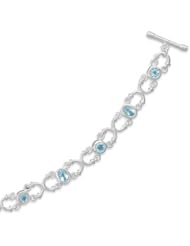 7.5" Round and Oval Blue Topaz Toggle Bracelet