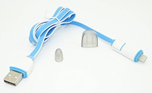 CUSTSIGNER 3ft Lightning & Micro USB 2-in-1 to USB Flat Data Charging Cable for iOS Android Device [White Folding Head] iPhone iPad Samsung Nexus Blue