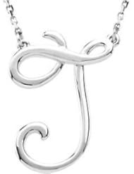 Silver Fashion Script Letter Initial Necklace Pendant " J " Sterling Silver 84635