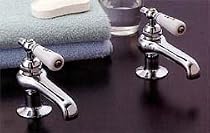 Antique Reproduction Faucet Set w/Porc Levers - Matte Nickel -